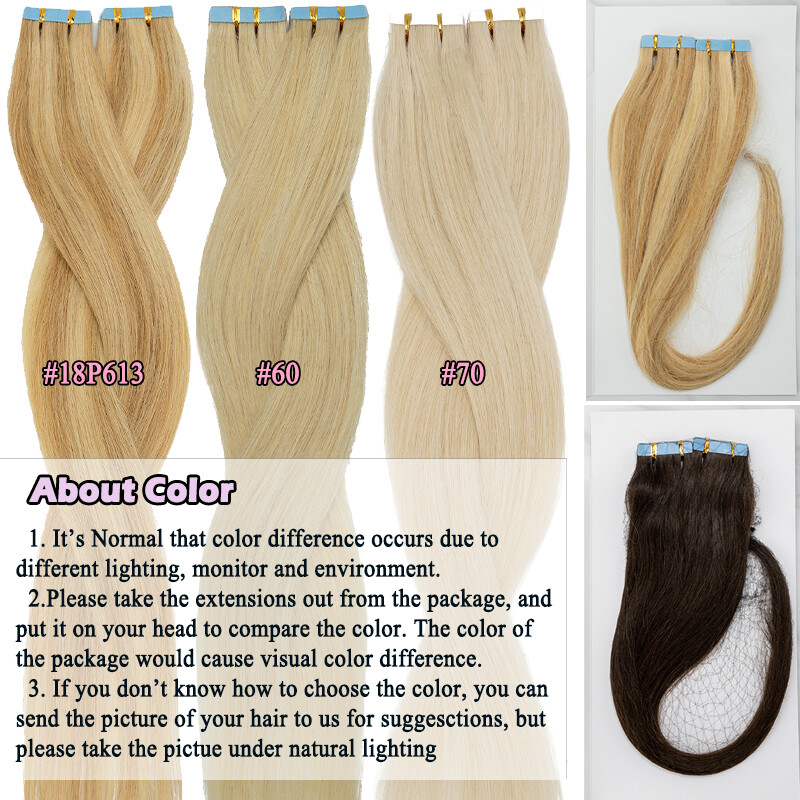Tape In Skin Weft Real Remy Human Hair Extensions 60pcs Full Head Dark Color
