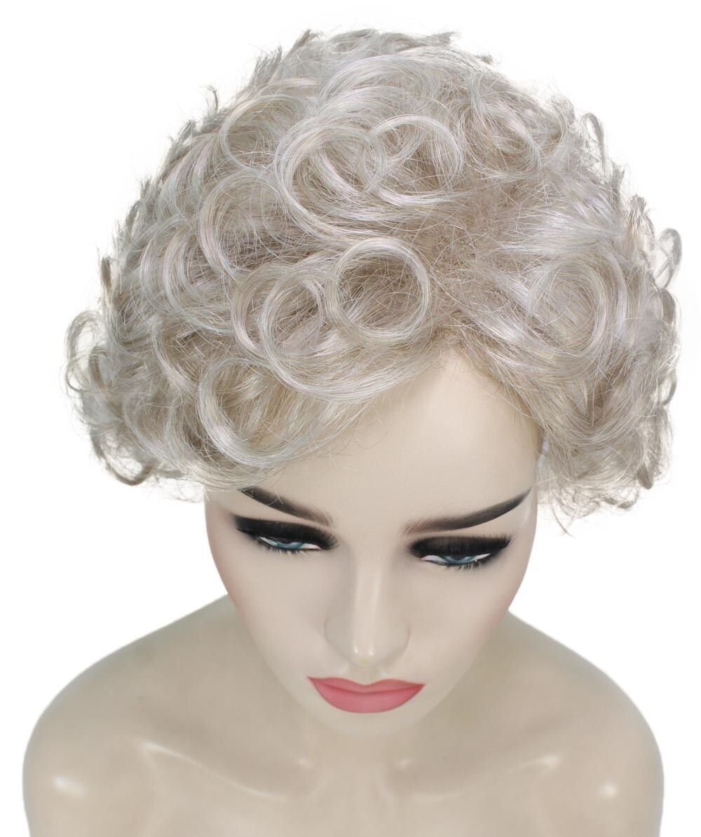 Monroe – Curly Kanekalon Synthetic Fiber Full Wig, 4 – 4.5 in, Light Silver Grey