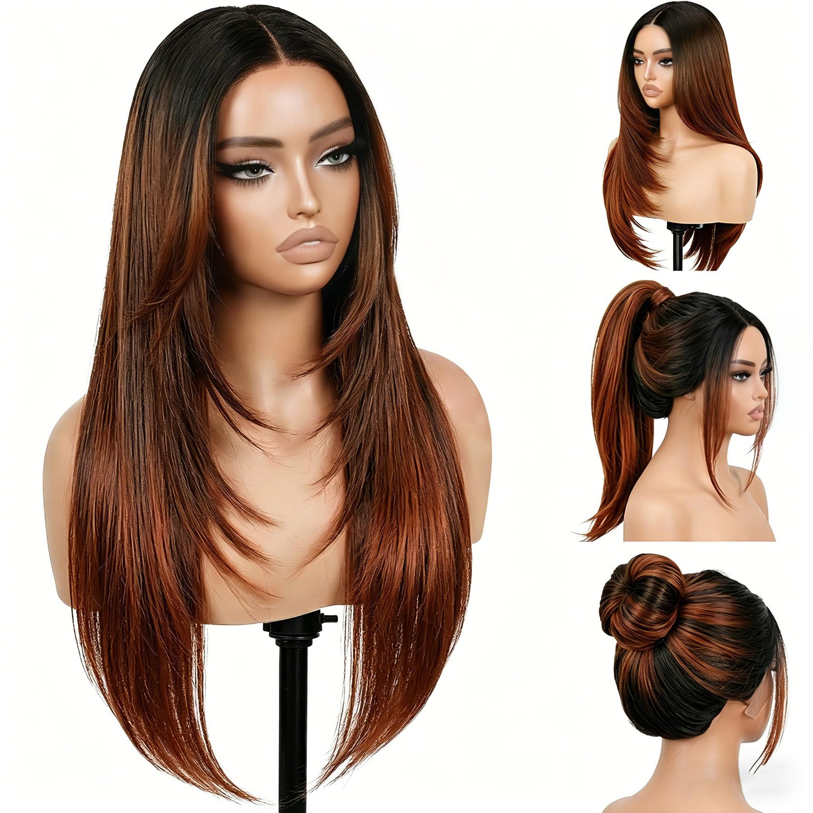 Nostalgia Brown Highlight Wear And Go Glueless Wigs Pre Plucked Pre Cut For