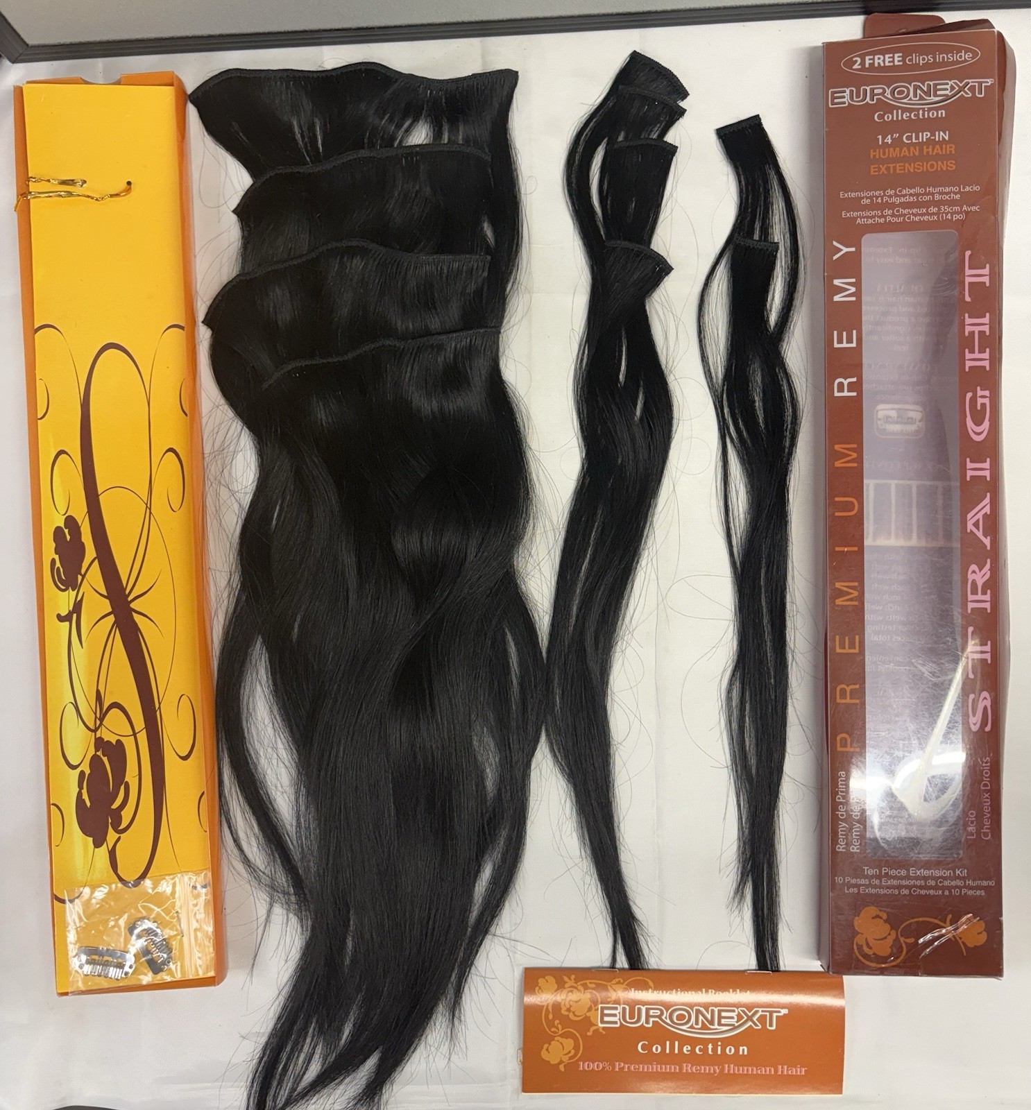 Euronext Remy 14” Human Hair Clip In Extensions Jet Black 374099 10 pc Open Box