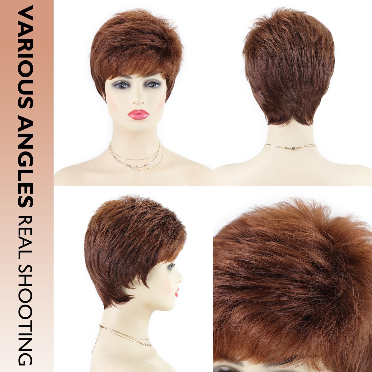 Short Auburn Layered Straight Synthetic Wig Natural Style 16E080316