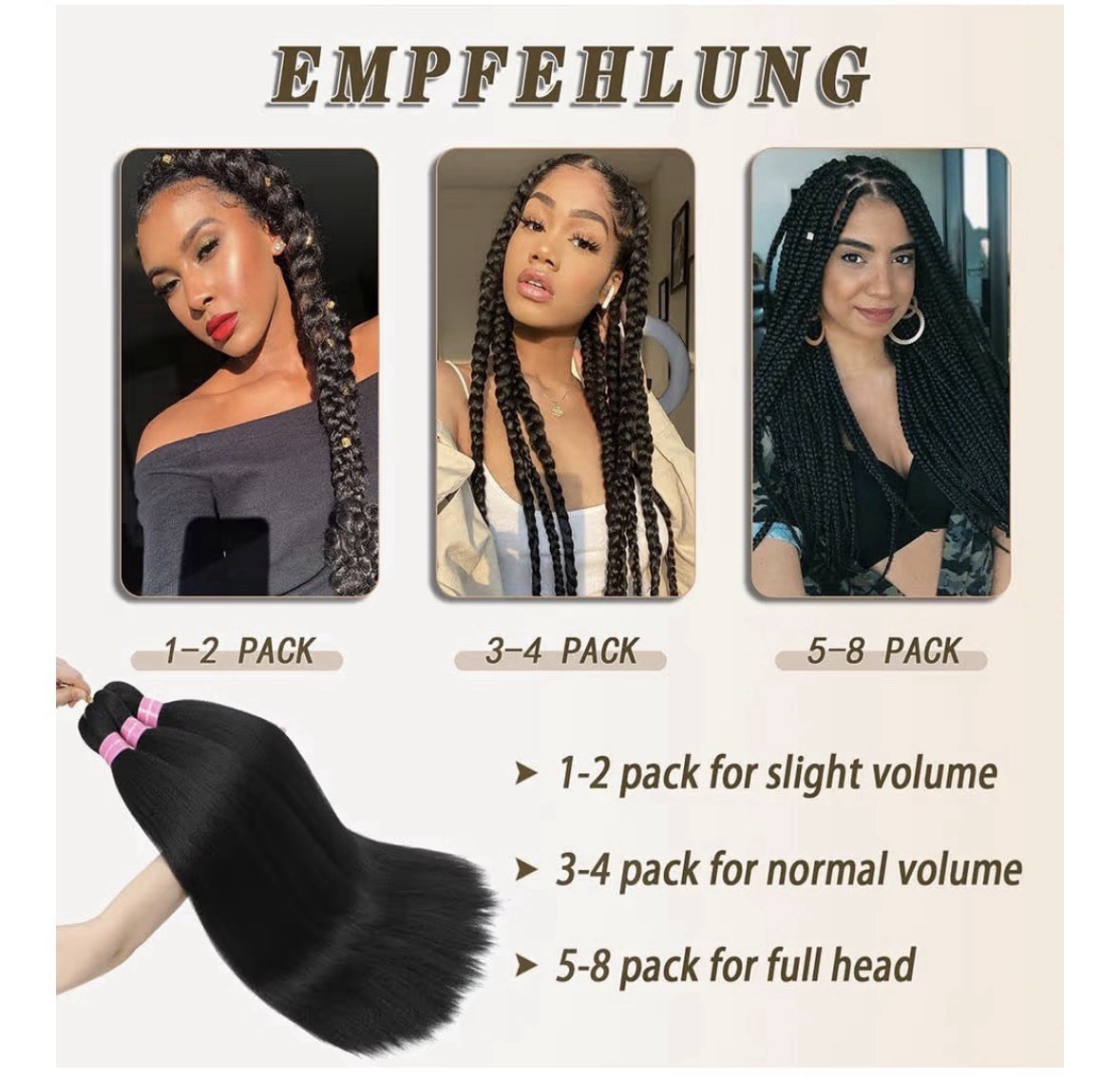 Braiding Pre Stretched 20 Inch 6Pcs/Pack Hair Extensions Yaki Synthetic 1B Black