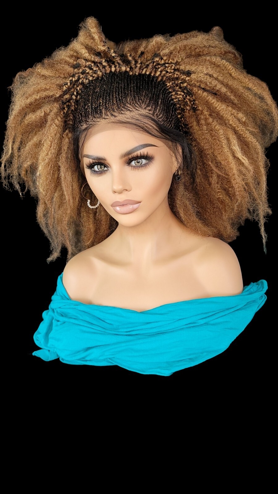 Braided Wig Short Afro Kinky Curly Auburn Brown Lace Front Glueless Baby Hair 6″