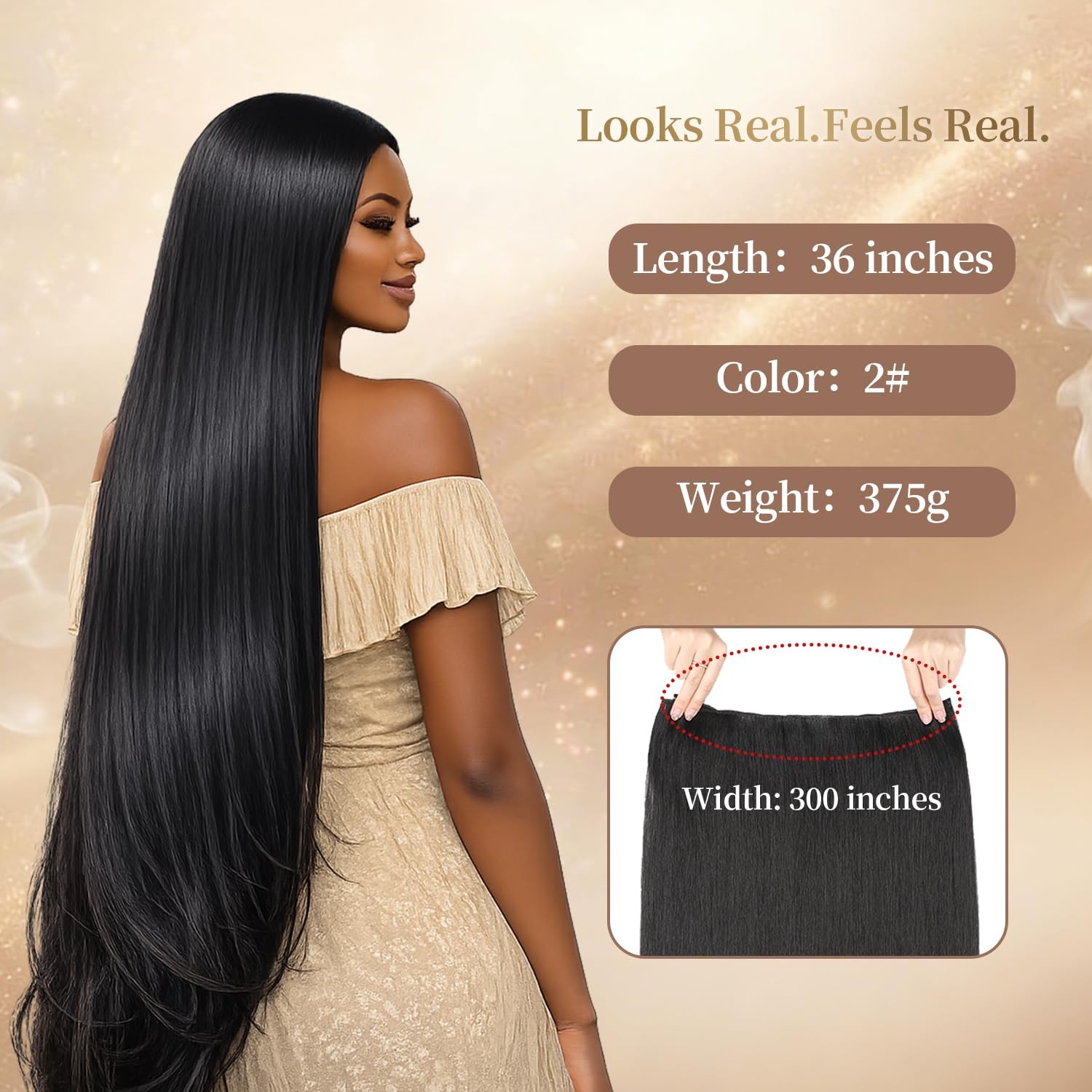 Olqzjzj Synthetic Straight Hair 3 Bundles 36 Inch 375G Dark