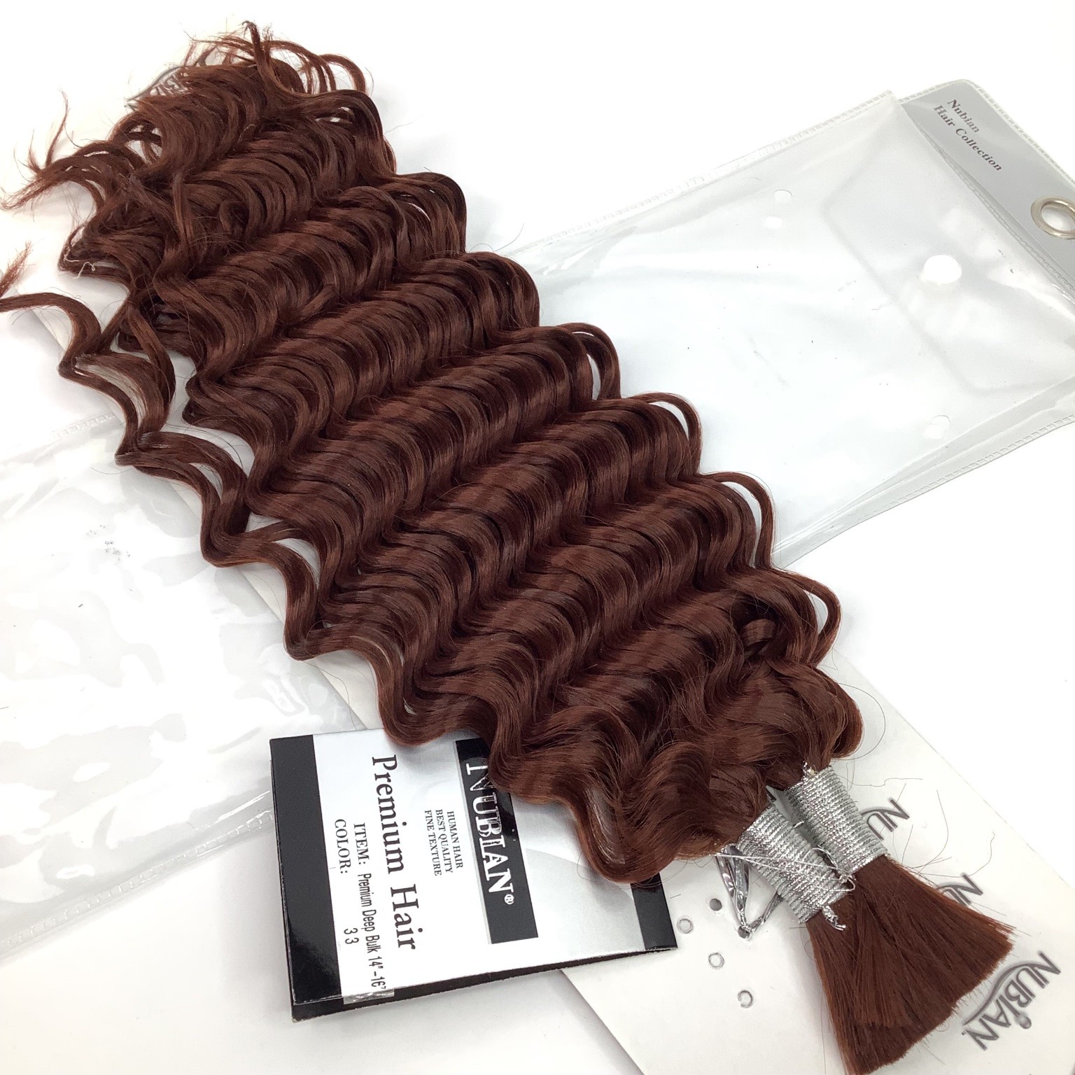 NUBIAN Premium Human Hair Extensions Deep Bulk 14-16″ Color 3.3 Wavy