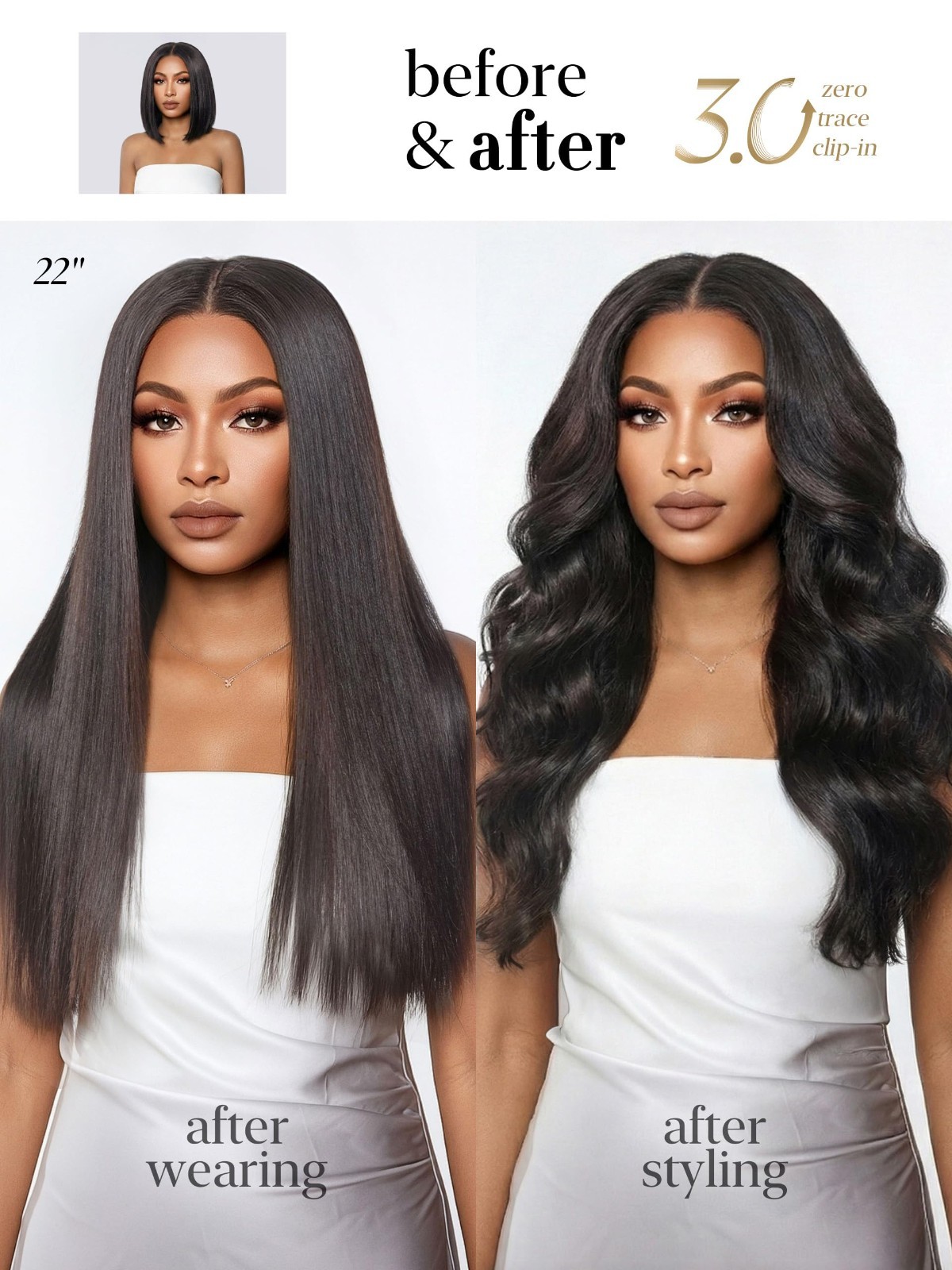 Invisible Clip-In Hair Extensions, 0.59mm Seamless Weft, Yaki Straight, 18″ 100g