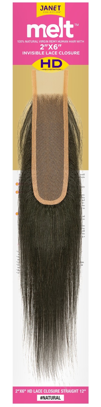 Janet Collection 100% Remi Human Hair Melt 2×6 HD Lace closure STRAIGHT 10/12″