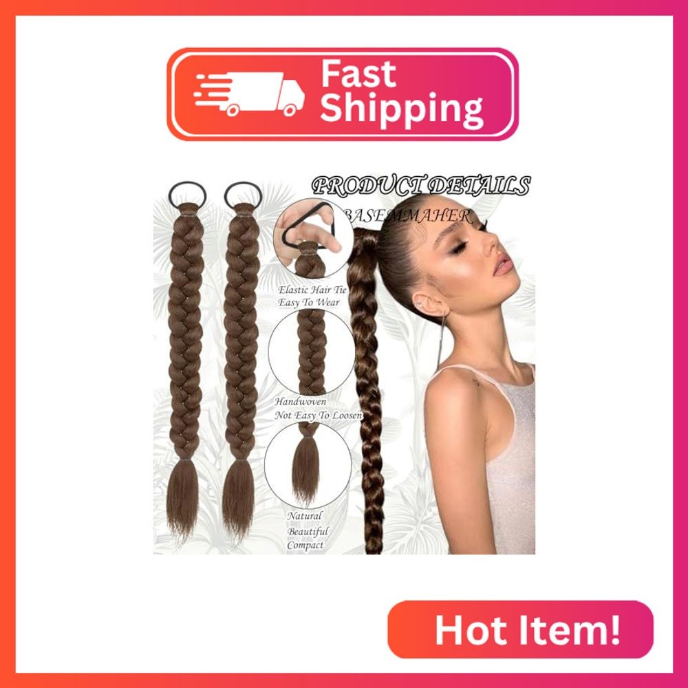 2Pcs Braided Ponytail Extensions with Hair Ties Soft Synthetic Hair Pieces Strai