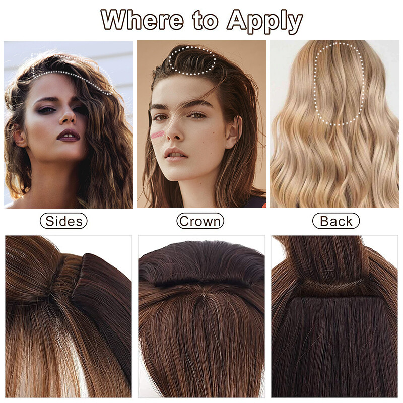 US Short Hair Pad Clip In Top/Side Real Remy Human Hair Extensions One Piece