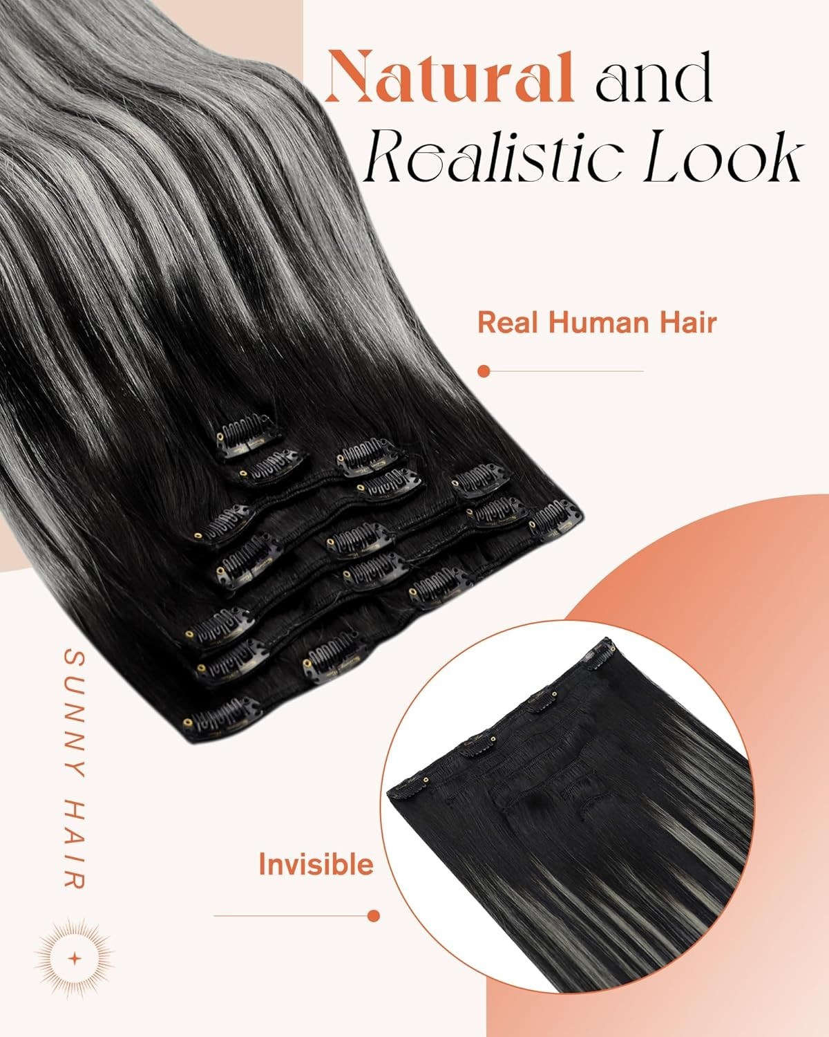 Sunny Hair CLIP-IN 12″ Ombre Silver-Black Roots Human Hair Extensions CP 1B-S-1B