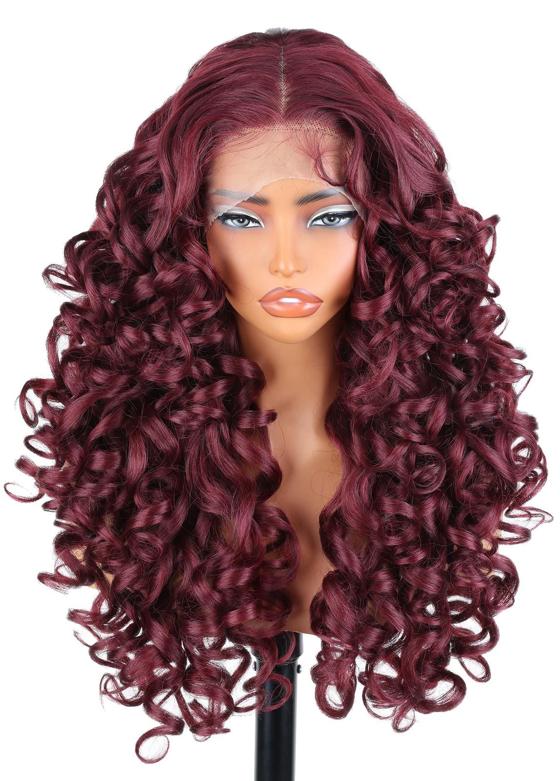 Soku Curly Lace Frontal Wigs For Black Women Long Wavy Red Burgundy Glueless