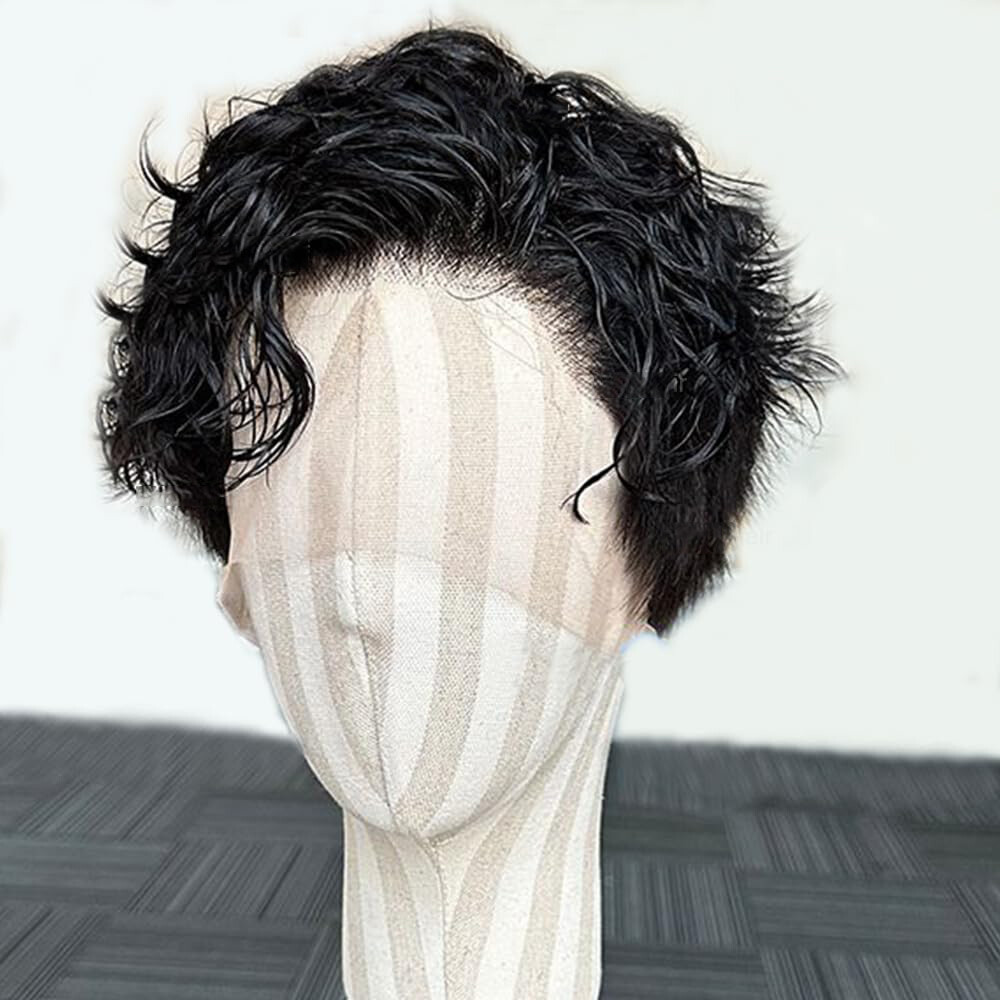 Pixie Cut Short Curly 13X6 Lace Front Wig for Men Human Hair PrePlucked Male Wig