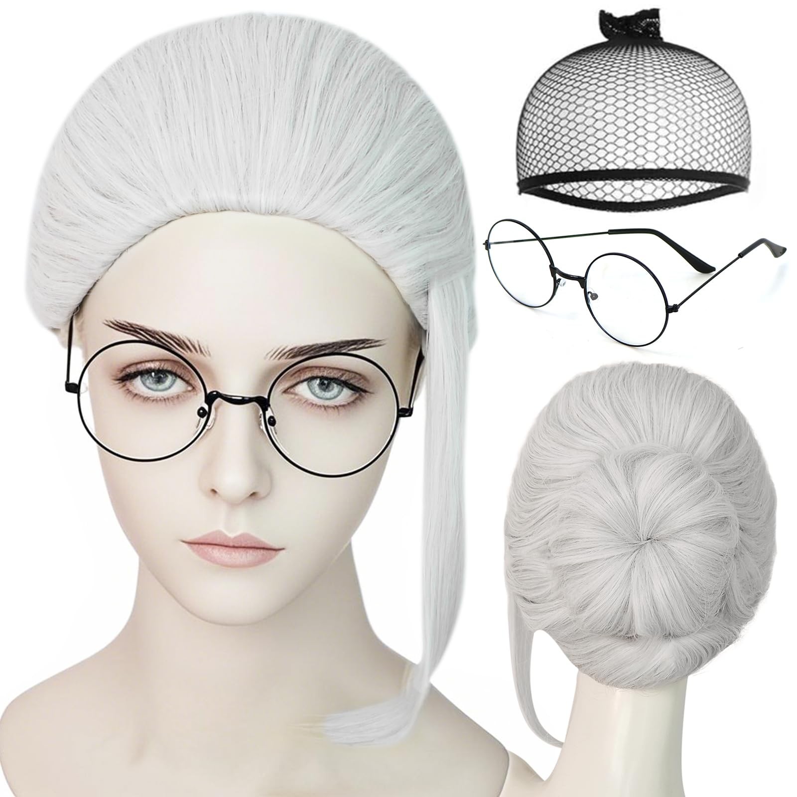 Taro Sakamoto Wig with Glasses Gray Grey Wig with Bun Wigs Sakamoto Days Cosplay