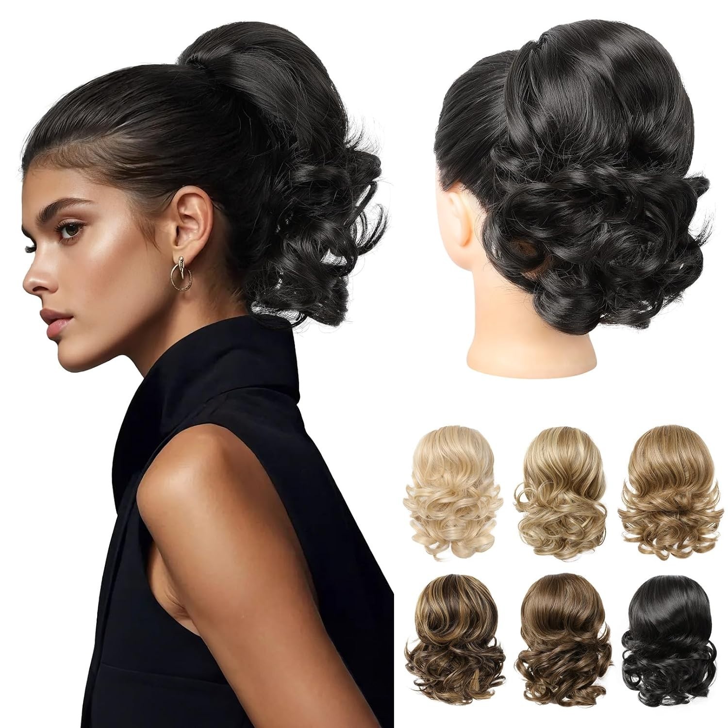 8″ Short Curly Synthetic Drawstring Ponytail Extension for Women Black-Brown