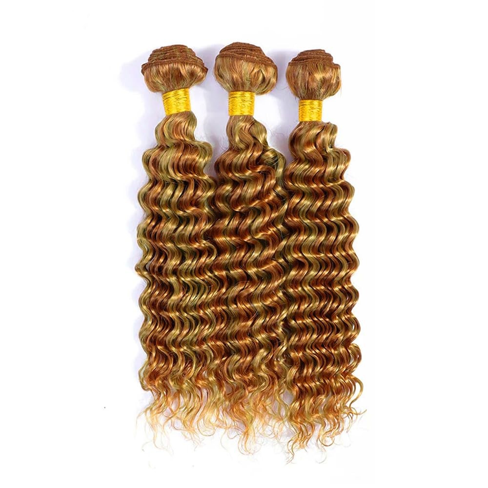 Lukcttr Highlight Honey Blonde Human Hair Ombre Deep Wave Bundles P2730-34 Inch