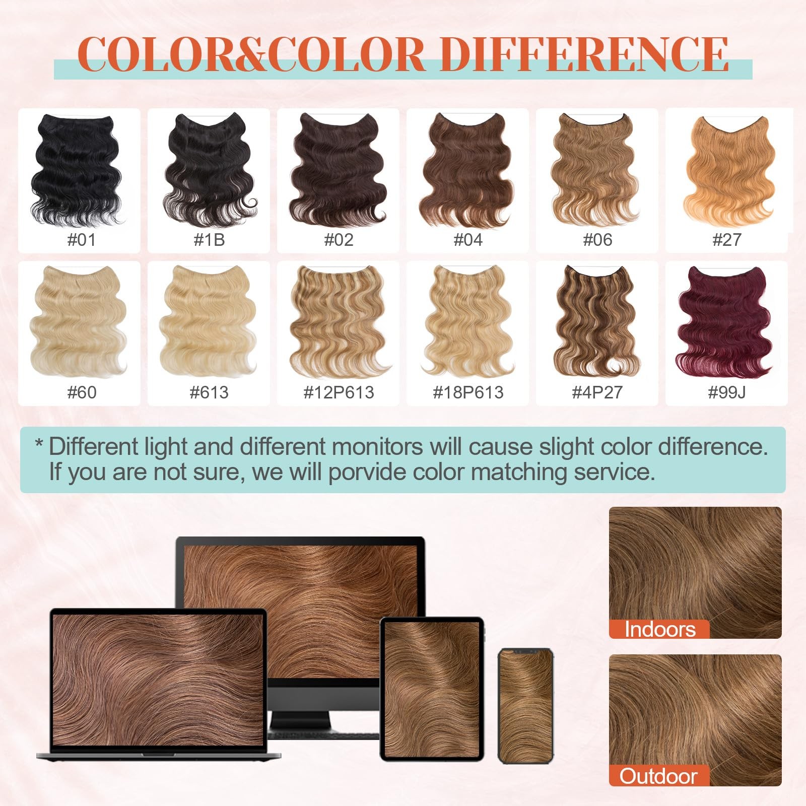 Benehair Halo – 100 Real Human Brown Wavy/Curly Wire Extension Light