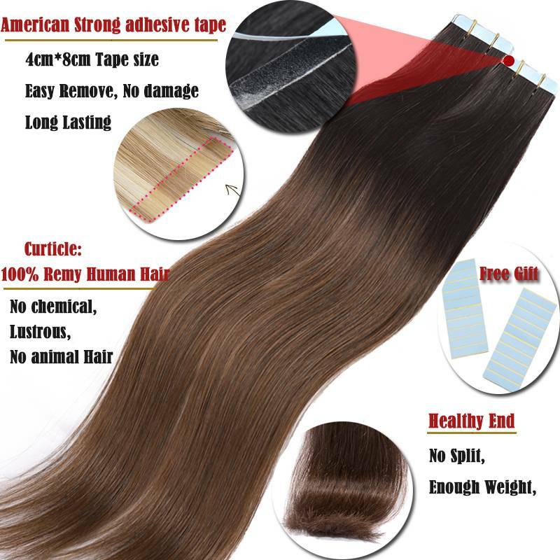 US CLEARANCE Seamless Tape in Remy Human Hair Extensions 20 40 60 PCS Full Head