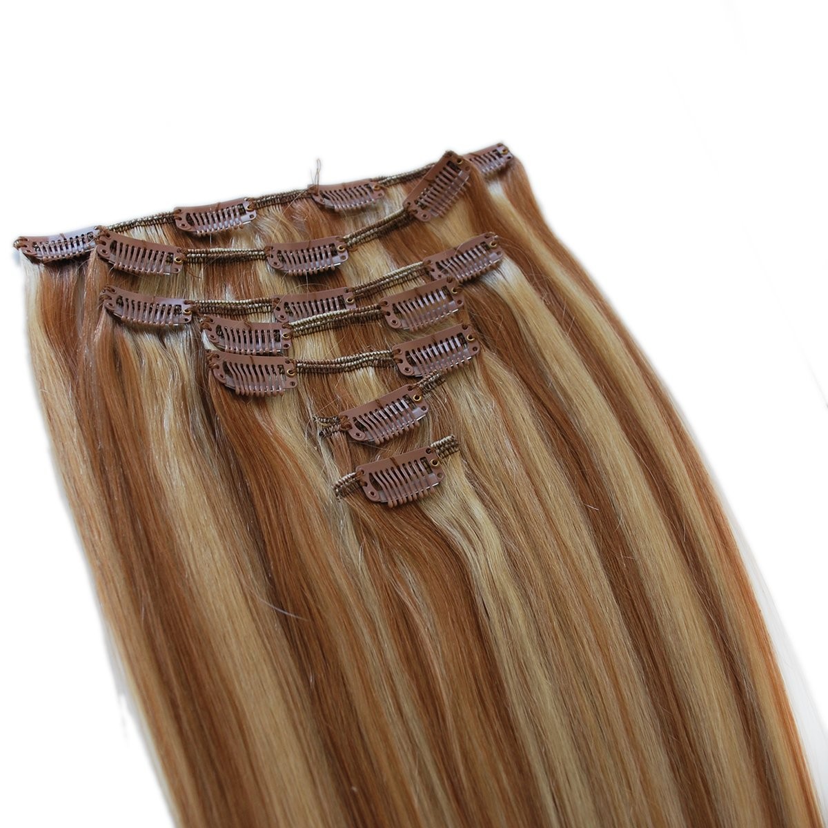 Human Hair Clip in Extensions Black Brown Blonde Straight 18 20 22″ 100gm (20…