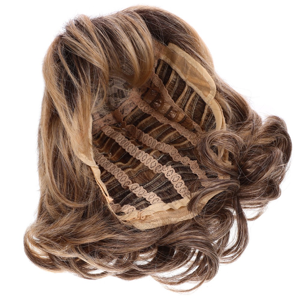 Short Curly Wavy Hair Fiber Lace Front Wig Yellow Realistic Cover for Women