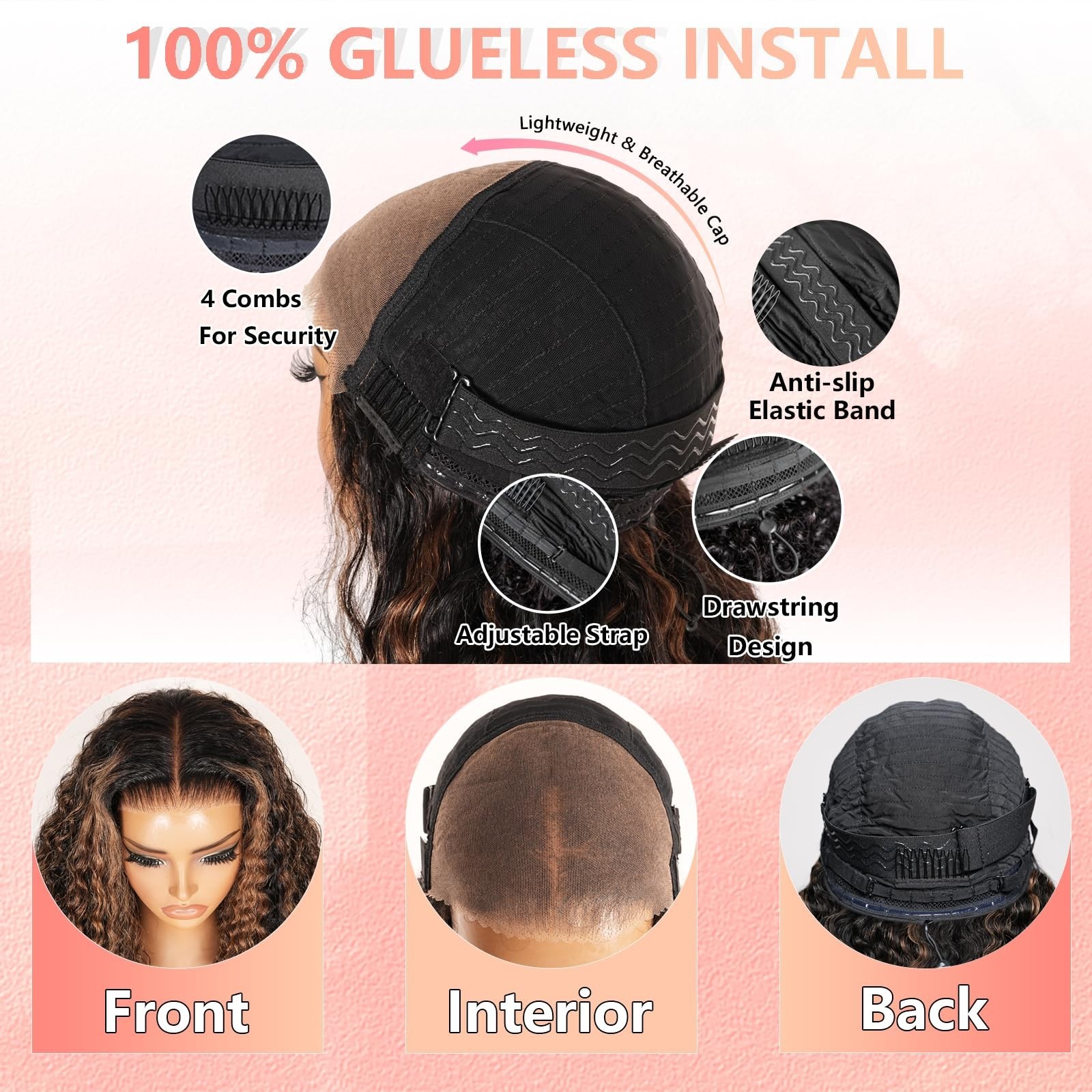 16 Inch 200 Density Balayage Glueless Lace Front Wig – Pre Plucked HD Ombre Deep