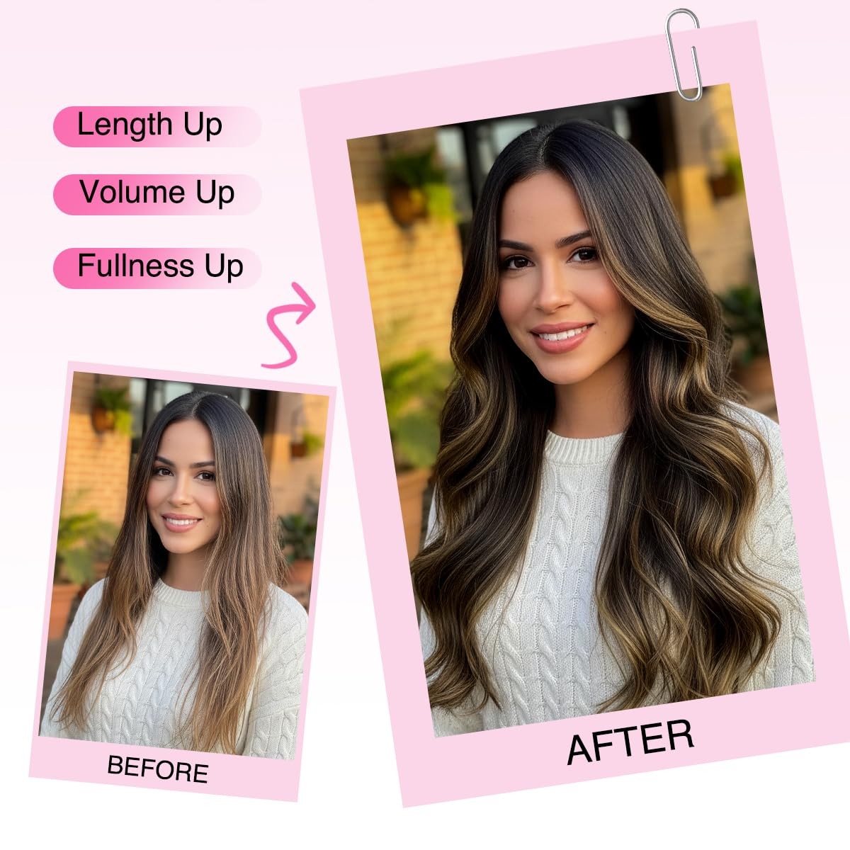 Balayage Clip In Hair Extensions Long Wavy 4PCS Highlight Curly Hair Extensio…