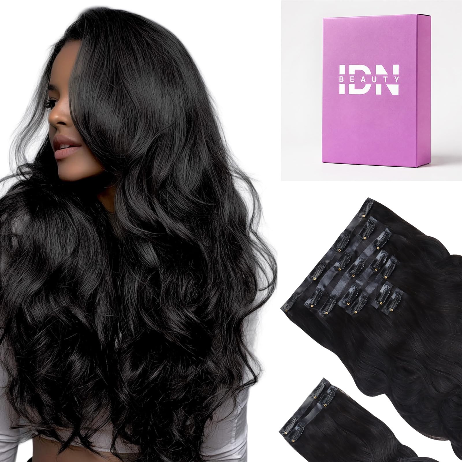 Idn Beauty Seamless Clip In Hair Extensions Human Hair Body Wave 16 Inch 130G