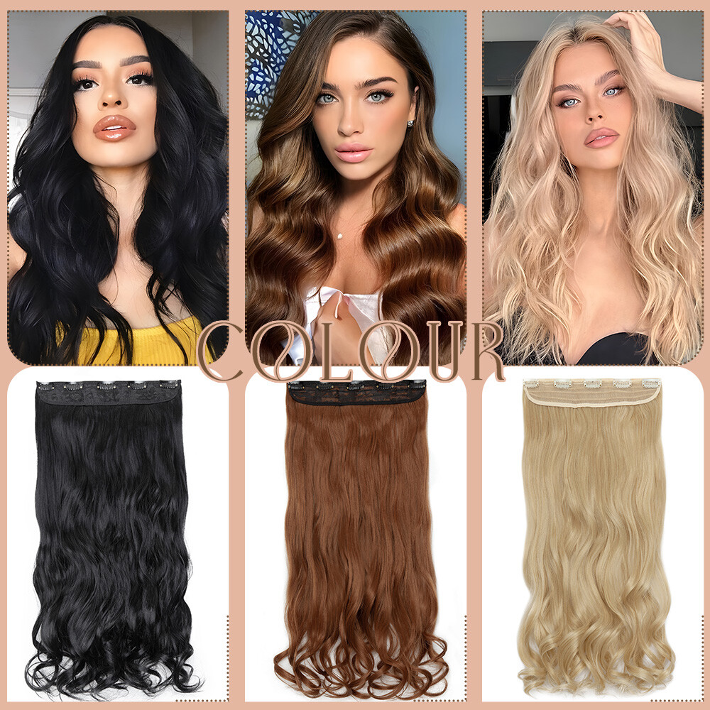 Wavy One Piece Natural THICK Clip in Hair Extensions 3/4 Full Head Long AS Human