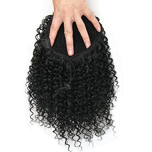 Short Afro Kinky Curly Ponytail Hair Piece for African American Black(1B)