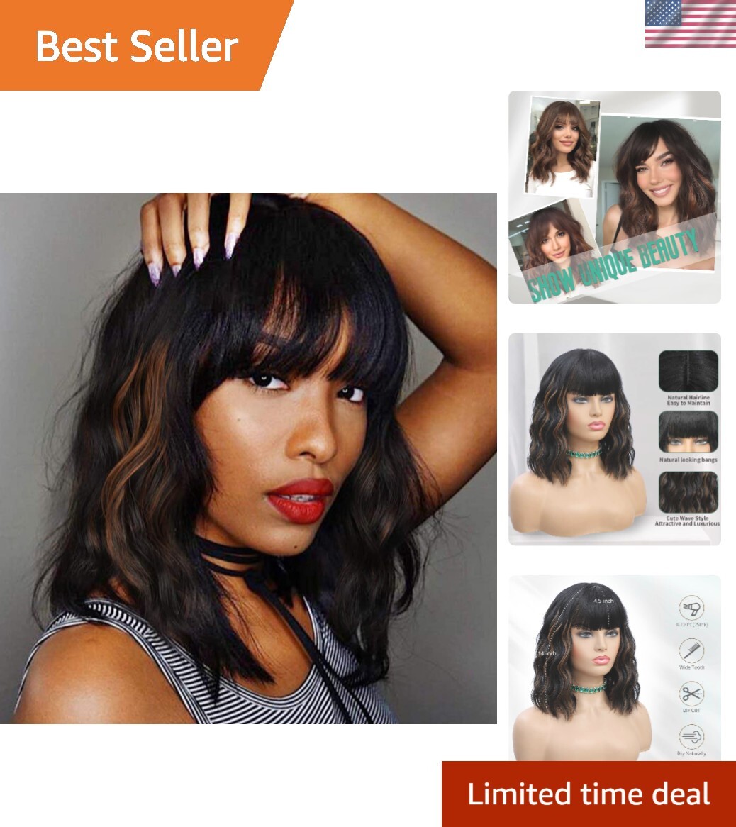 Gorgeous Shoulder-Length 14-Inch Curly Wig with Bangs – Perfect for Any Occasion