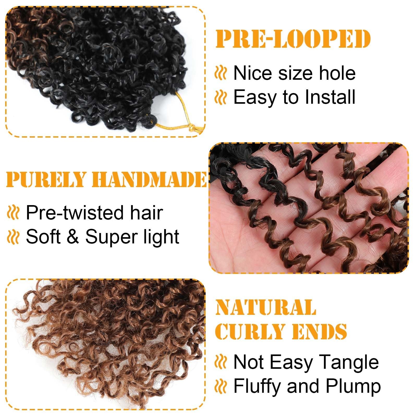 Aksice 18″ 8-Pack Yanky Twist Crochet Hair Pre-looped Mini Braids for Women