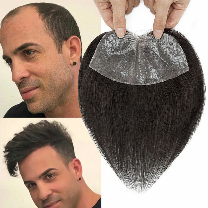 Large Forehead Hairline Skin PU Toupee Topper Men Real Human Hair Hairpiece Wigs