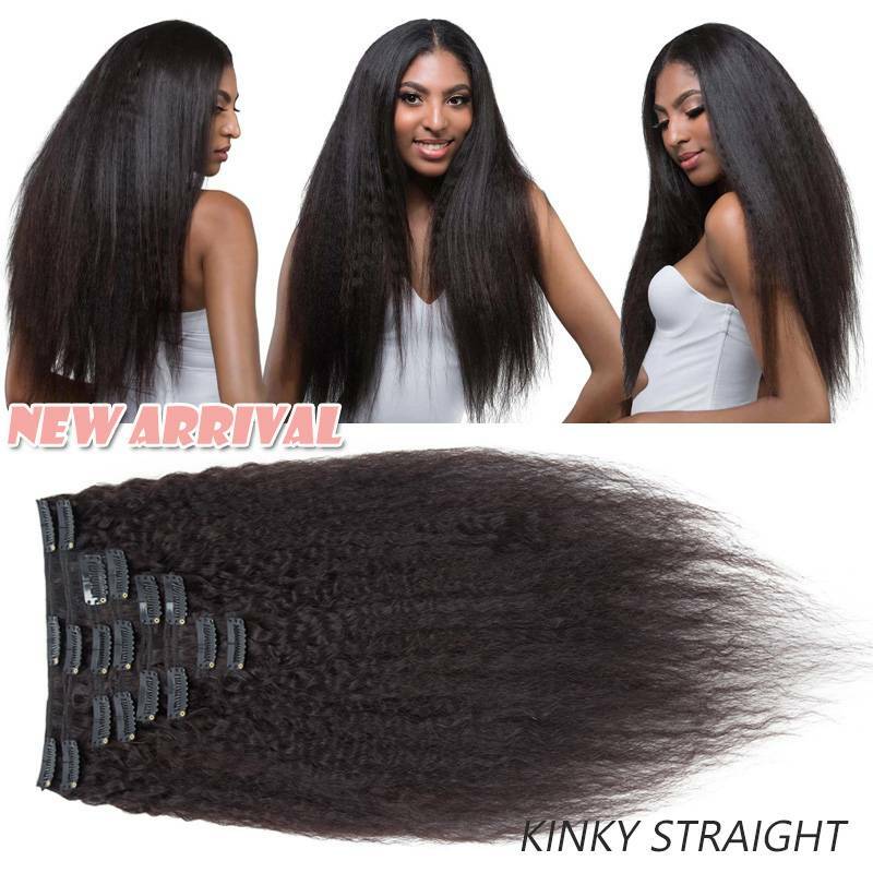 Yaki Straight Kinky Curly Clip In Remy Human Hair Extensions Full Head Thick US