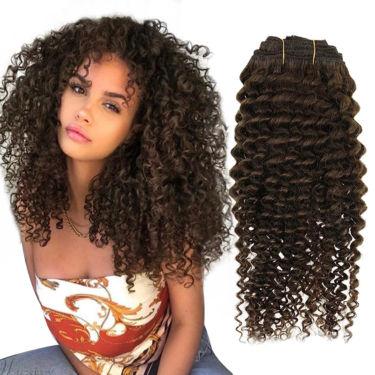45cm to 70cm Natural Curly Clip In Extensions Human Hair 120g 7pcs Brown Black