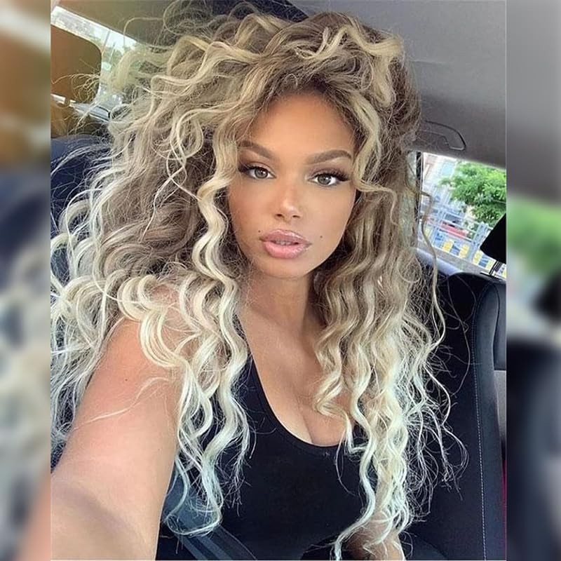 GNIMEGIL Long Curly Blonde Wigs for White Women Ash Blonde Ombre Wig Natural …
