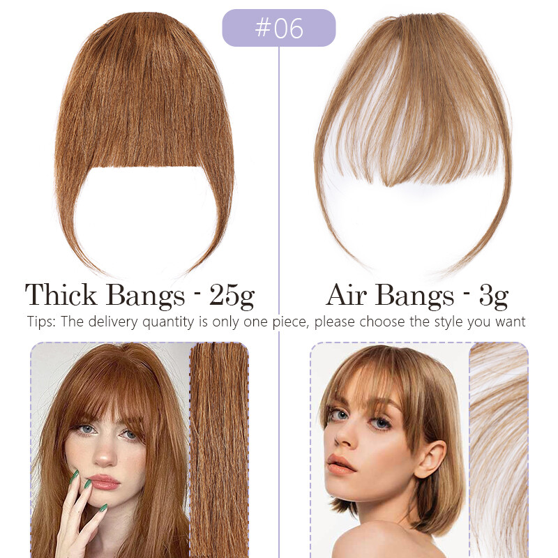 Clip in Bangs 100% Human Hair Wispy Fake Bangs Fringe with Temples Hairpieces