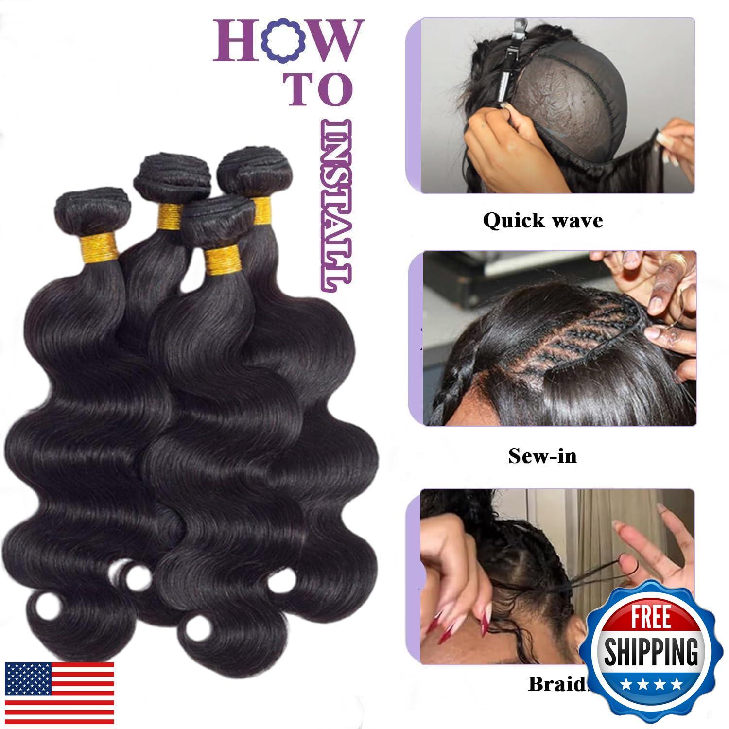 Bundles Human Hair Body Wave 18 20 22 Inch 12A Quick Weave Human Hair Bundles