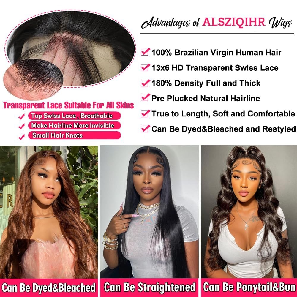 32″ 180% HD 13×6 Body Wave Human Hair Lace Front Wig PrePlucked Bleached Knots