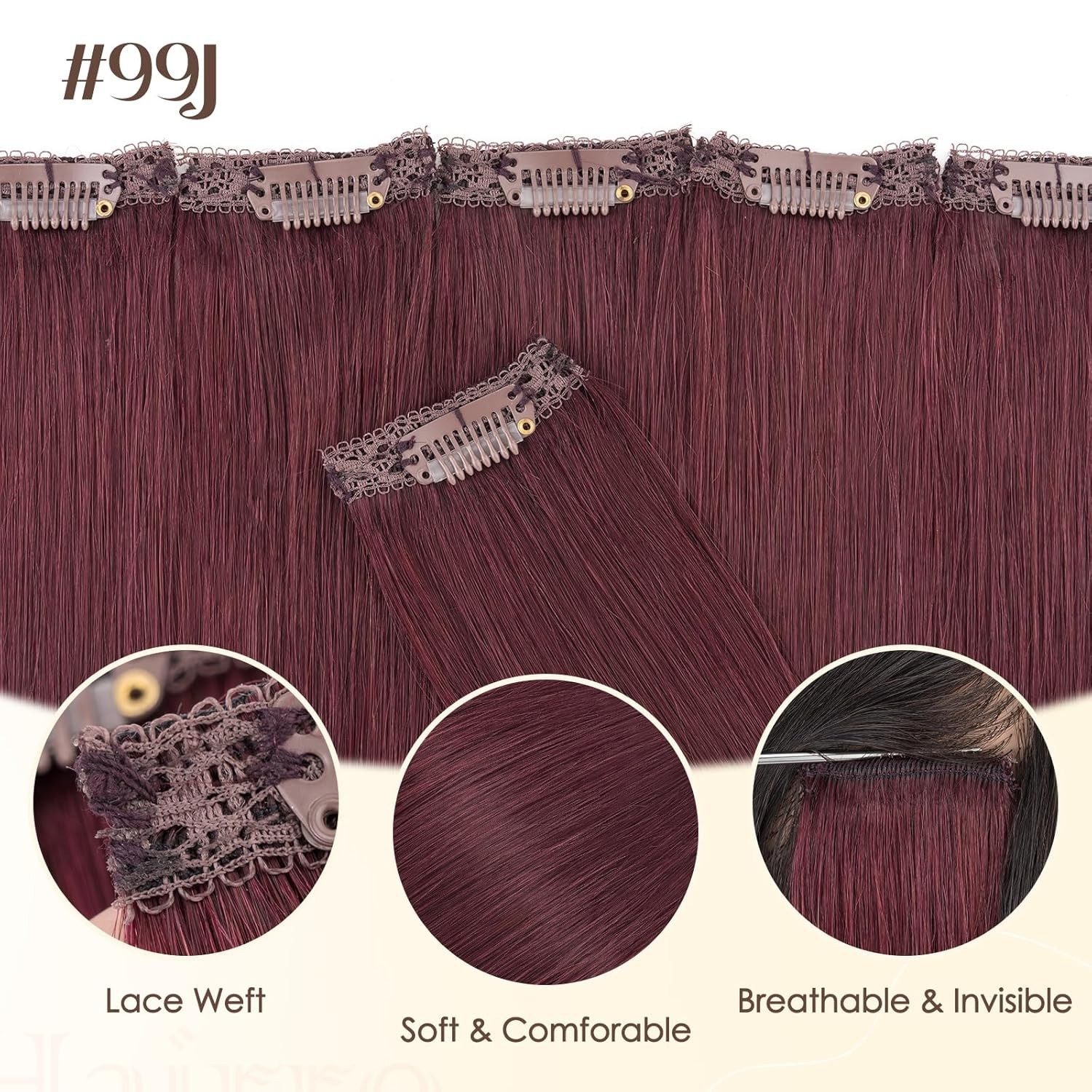 Hairro 6PCS Clip In Human Hair Extensions Short Burgundy Color Clip Ins Remy Rea