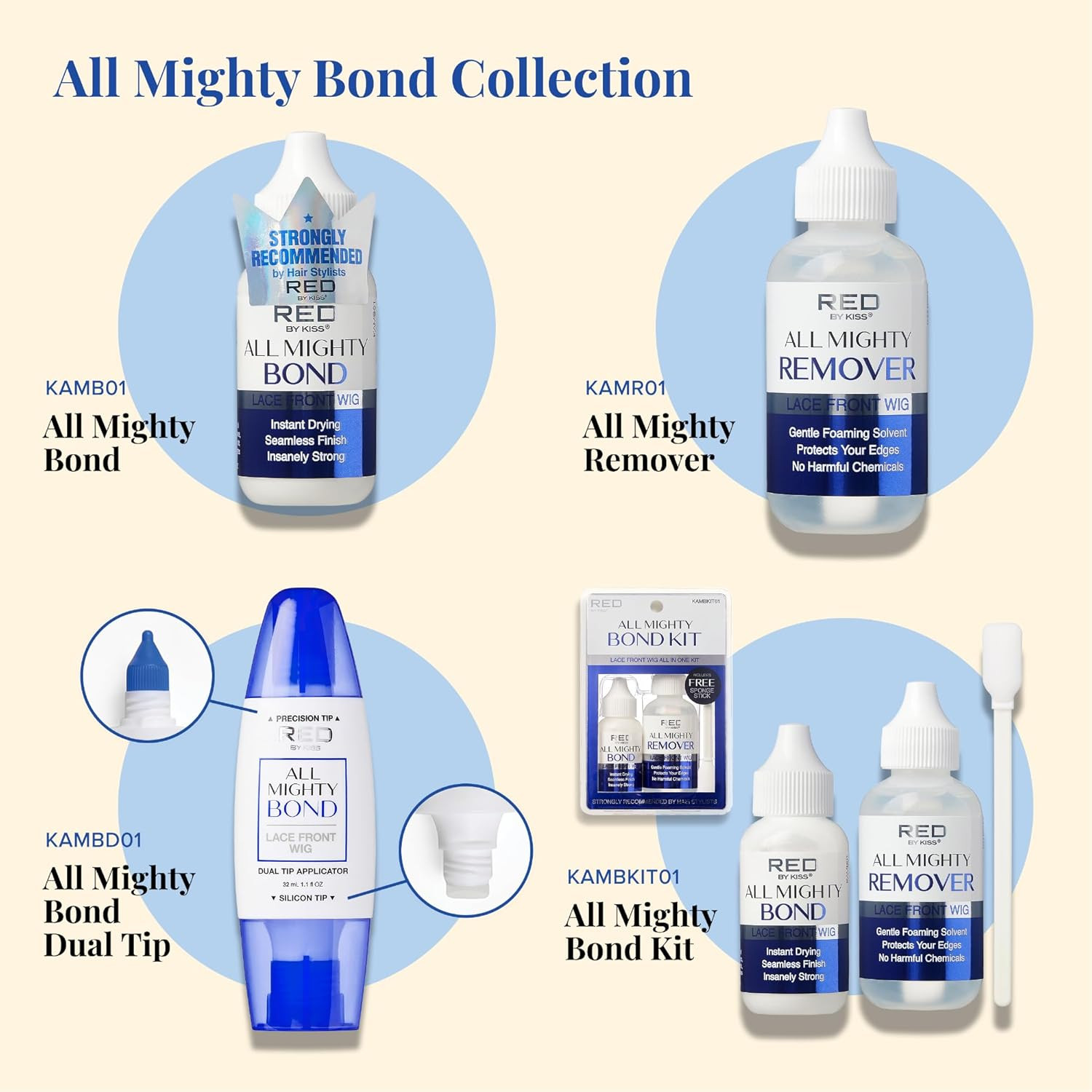 KISS All Mighty Bond Lace Front Wig Glue Dual Tip Applicator 32Ml (1.1 Fl OZ)