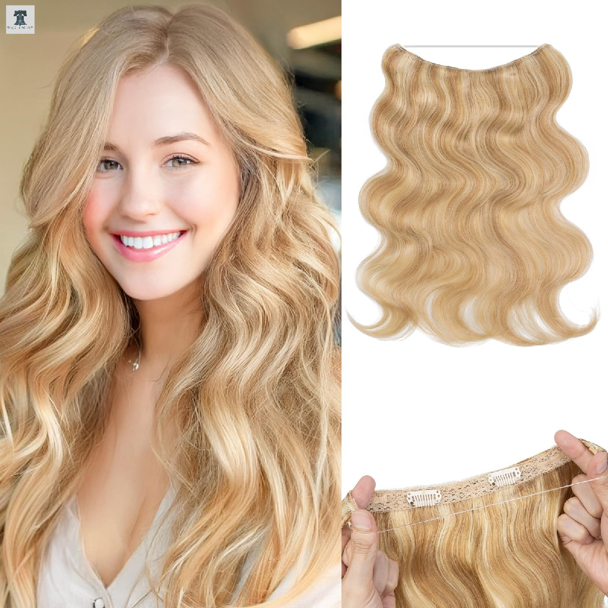 Sego Pro Halo Hair Extensions Real Human Hair Wavy Invisible Wire Hairpiece