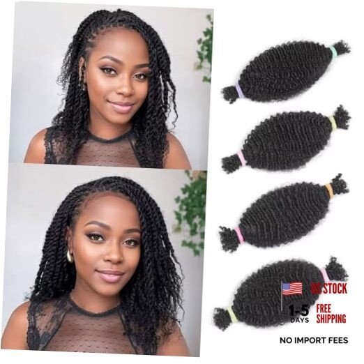 Spring Twist Hair Afro Kinkys Bulk Human Hair Bundles Pre-Separated 14 Inch 1B#