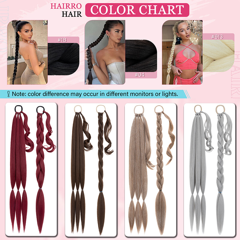 Long 34in Braid Ponytail Wrap Tip Pony Tail Braid Hair Extensions Thick As Human