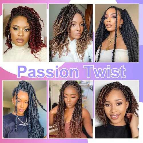 Passion Twist Crochet Hair for Women Black Color 9 Packs 10 Inch (pack of 9) 1B