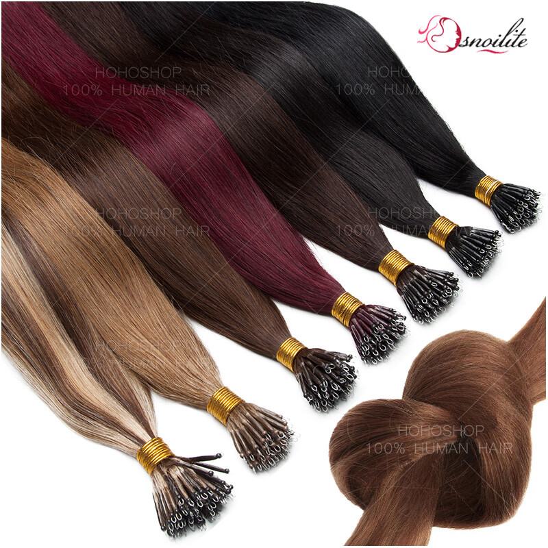 200S Micro Loop Nano Ring 100% Remy Human Hair Extensions Pre Bonded Beads I-Tip