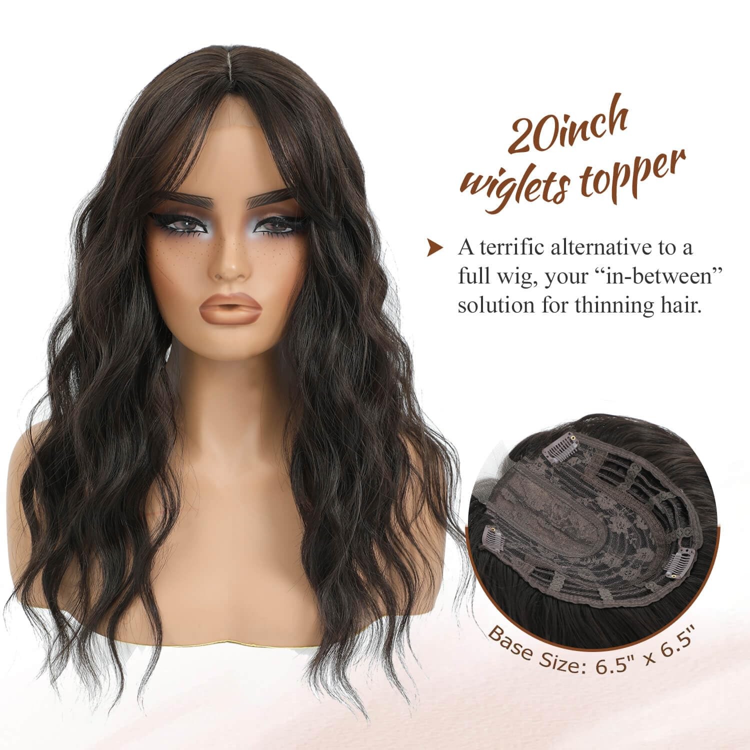 Hair Toppers for Women Clip in Hair Topper with Bangs 20inch Black Brown Long…