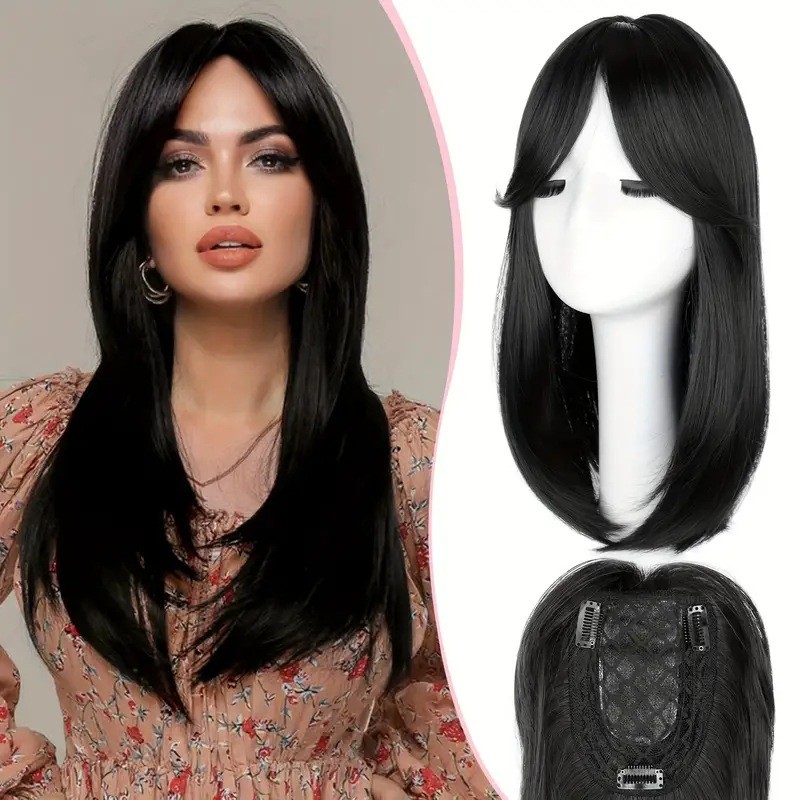 Side Part Bangs Top Hair Topper for Women Cover Gray Hair Thinning Hair