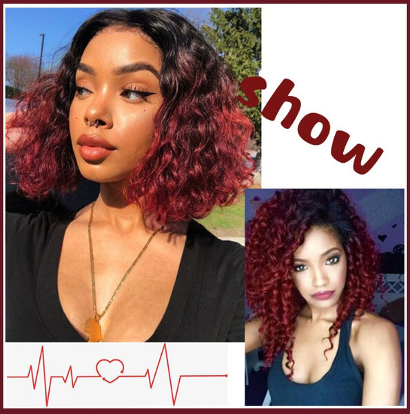Short Afro Curly Wigs for Black Women Synthetic Natural Ombre Blue Purple Red