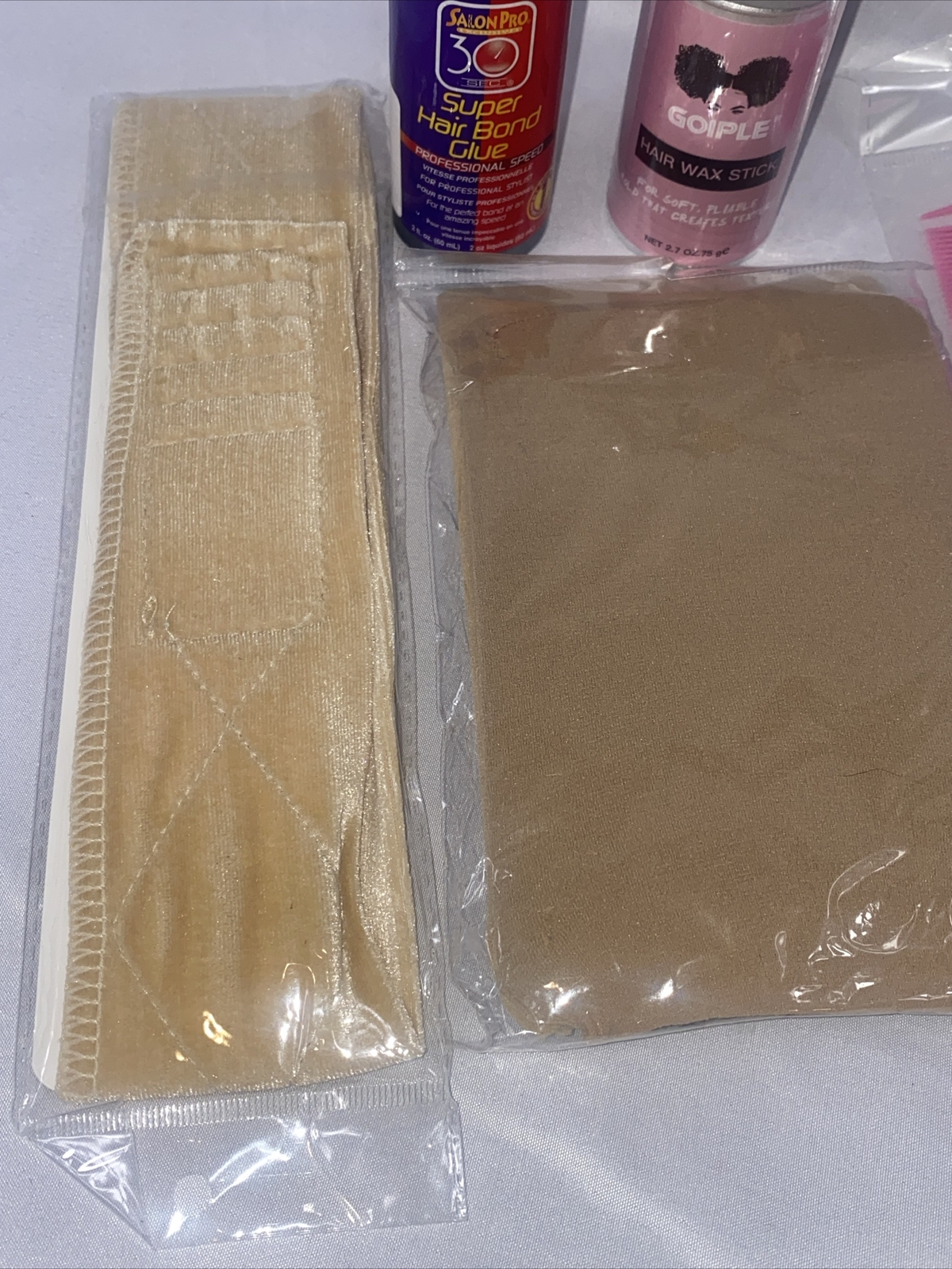 NEW 7pc Wig Kit -Salon Pro Super Hair Bond Glue + Wax + Comb + 2 Caps + Headband
