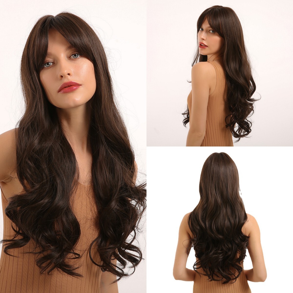 Long Wavy Dark Brown Black Synthetic Hair Wigs Natural Long Wavy Daliy Women US