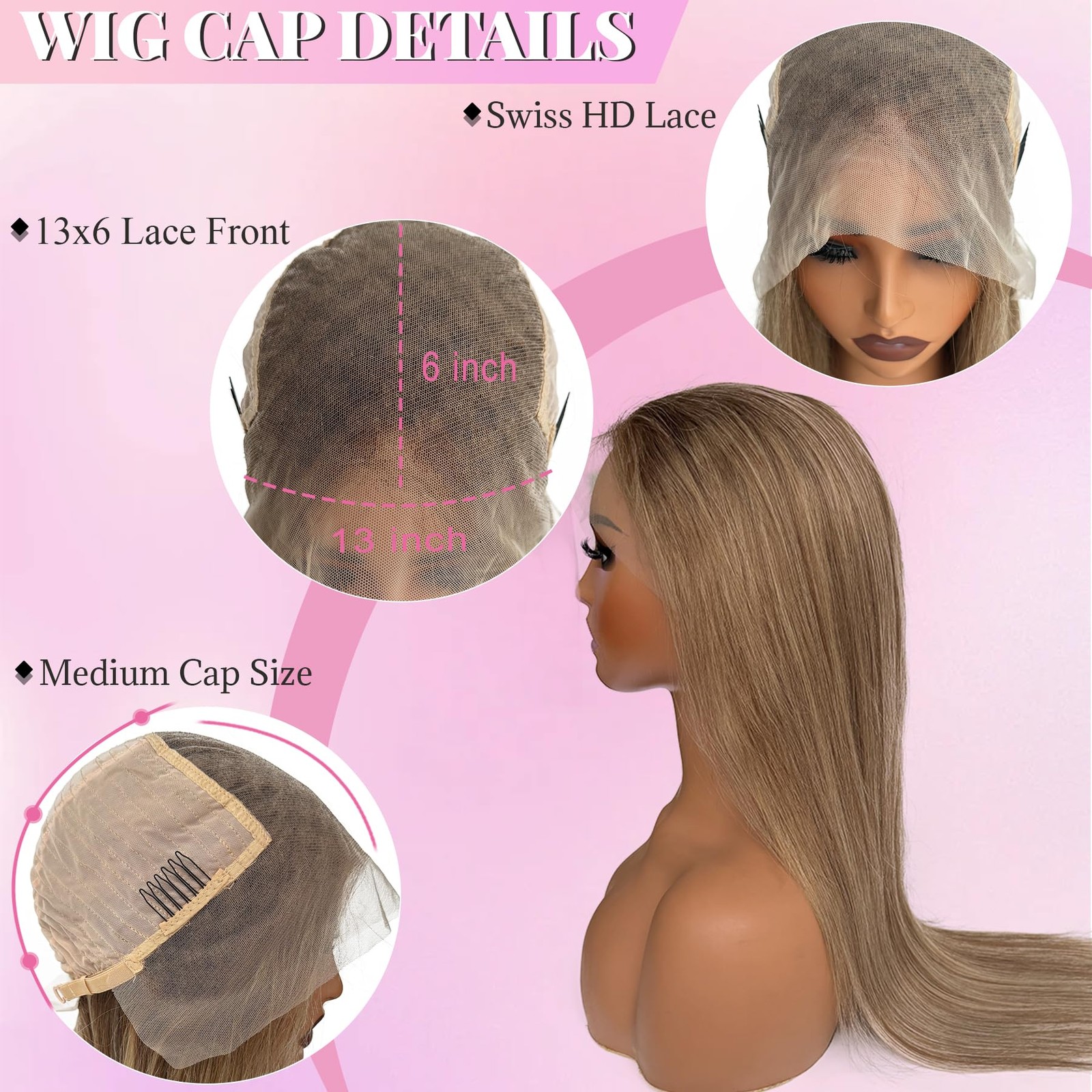 Valiilo 13X6 Ash Blonde Lace Front Wig Human Hair 24 Inch Brown Mixed Blonde